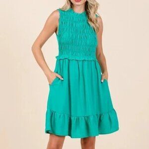 Sleeveless Smocked Ruffle Hem Shirred Mini Dress